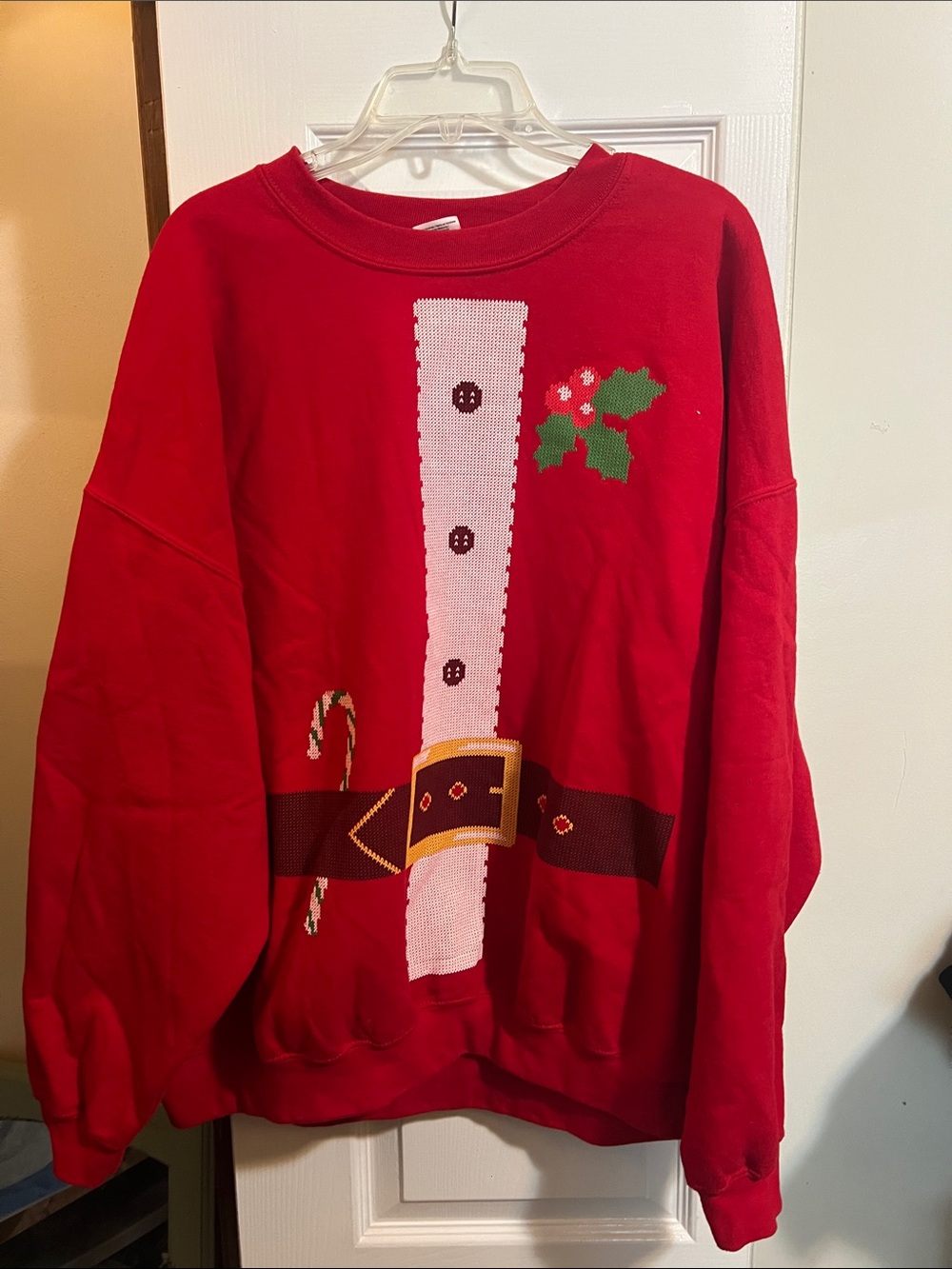 Gildan Red Holiday Sweater Sweatshirt with Santa Belt Graphic